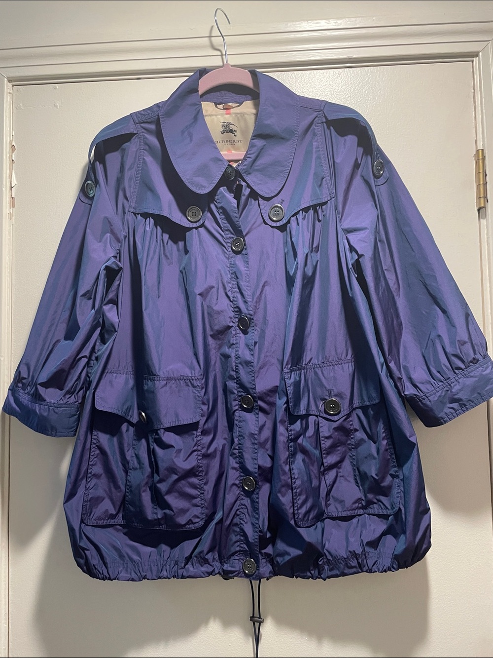 Burberry London Vtg Iridescent  Blue Purple Short Trench Outwear Coat